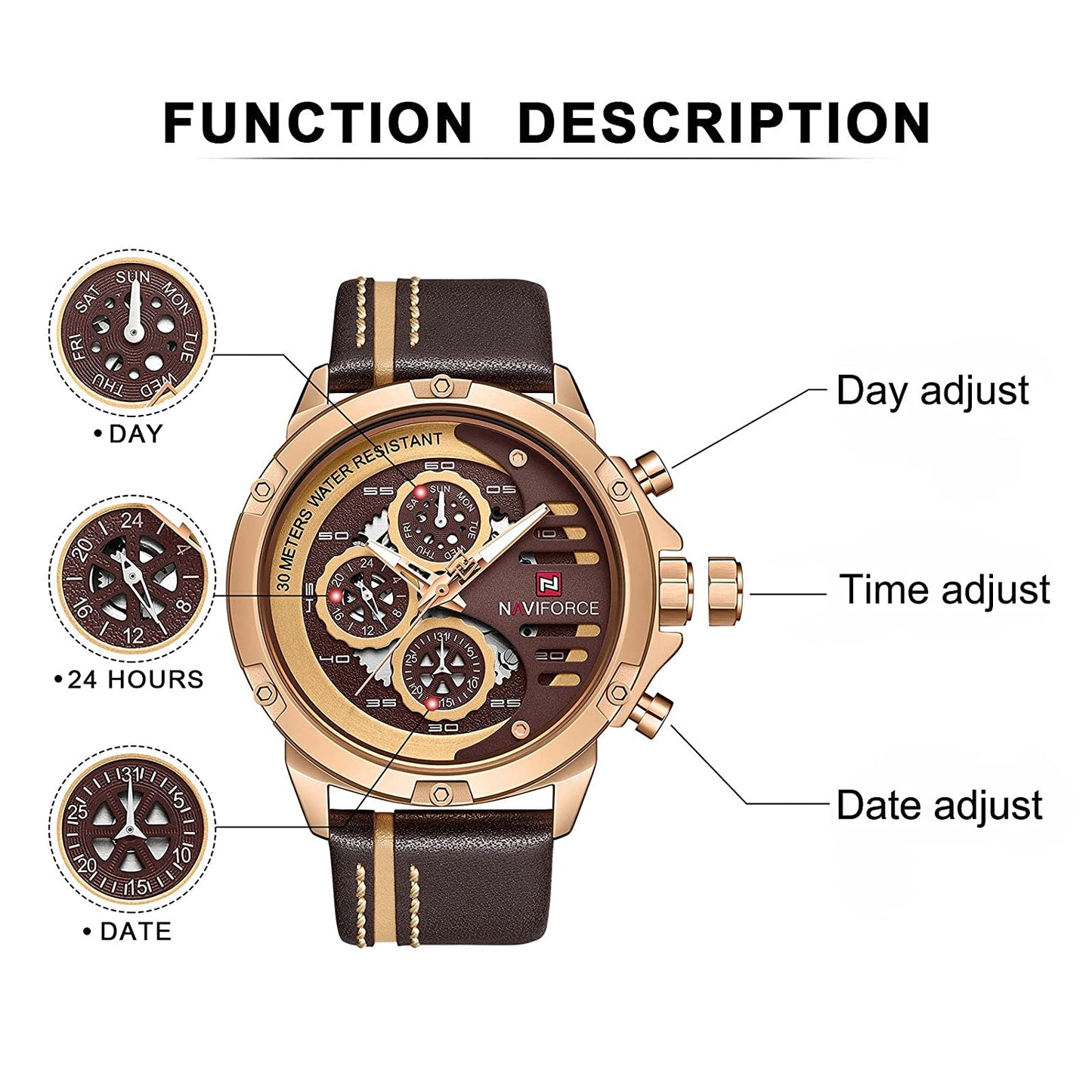 NAVIFORCE NF 9110 Sport Military Waterproof Watch for Men - Analog Quartz with Leather Band