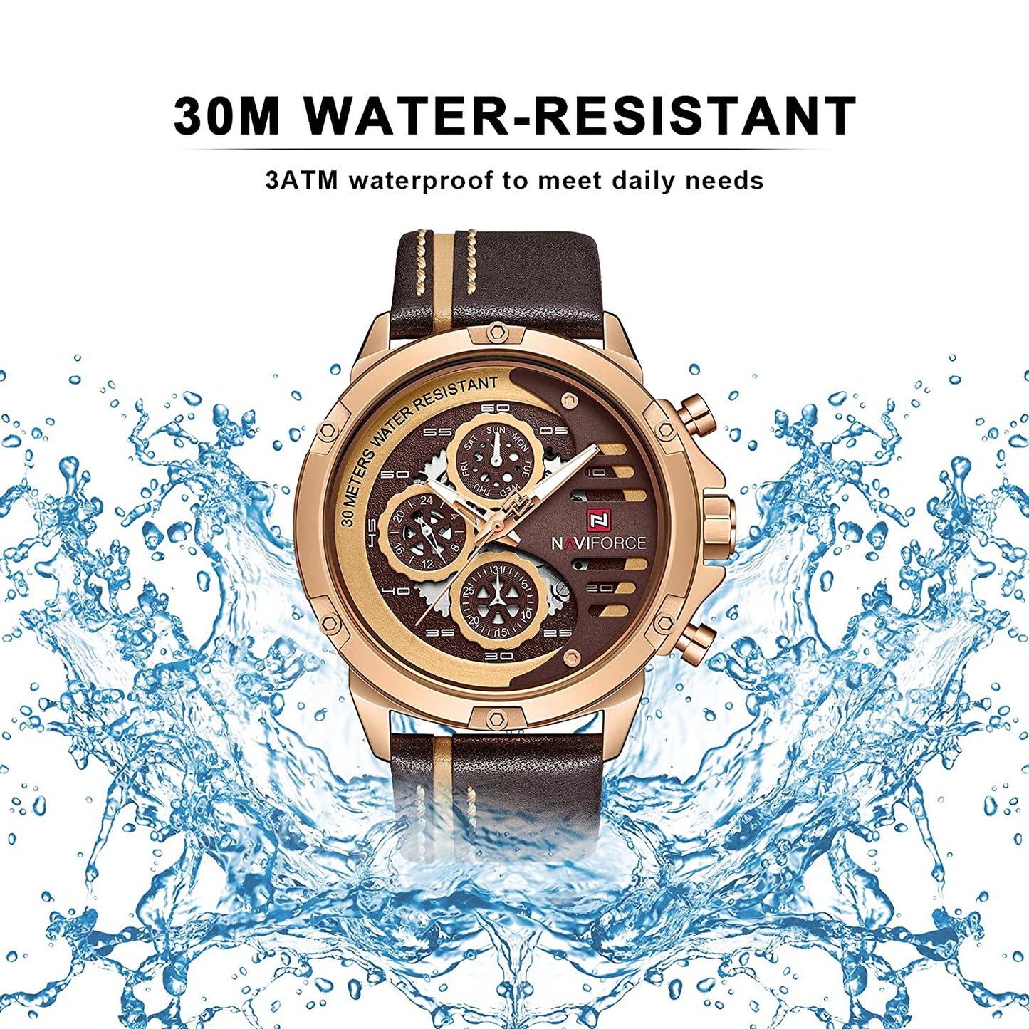NAVIFORCE NF 9110 Sport Military Waterproof Watch for Men - Analog Quartz with Leather Band