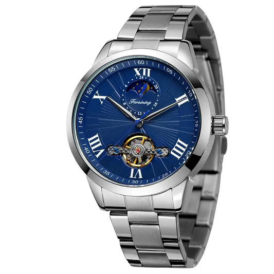 Forsining Open Heart Moon Phase Automatic Mechanical Analog Steel Band Men's Watch - FSG8187