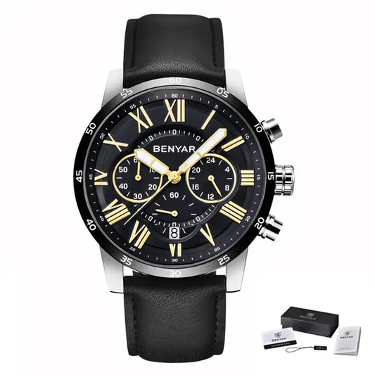 BENYAR 5139 Men's Fashion Multi function Blue Quartz Watch with Genuine Leather Strap