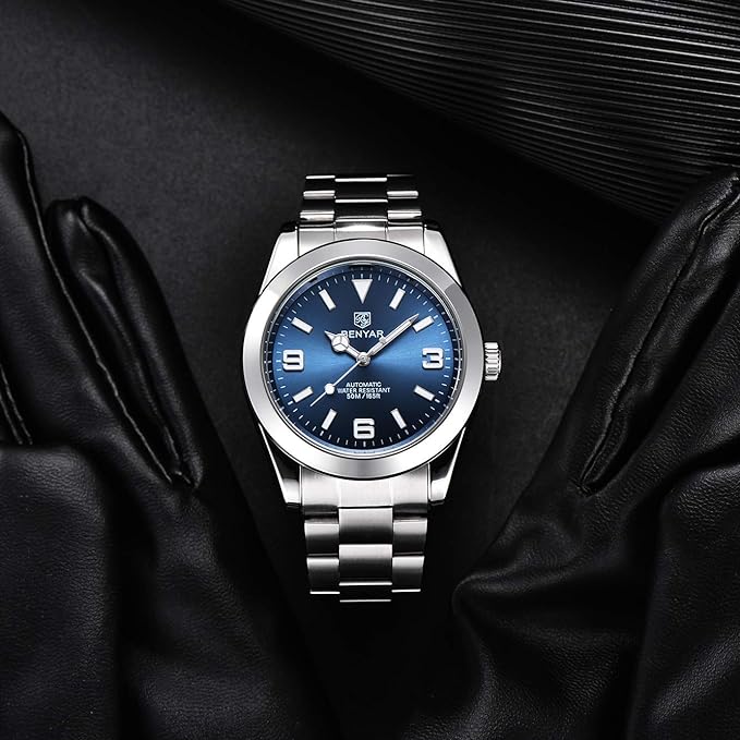 Benyar BY 5177 Classic Men's Watch with Blue Sunburst Dial and Oversize Arabic Numerals