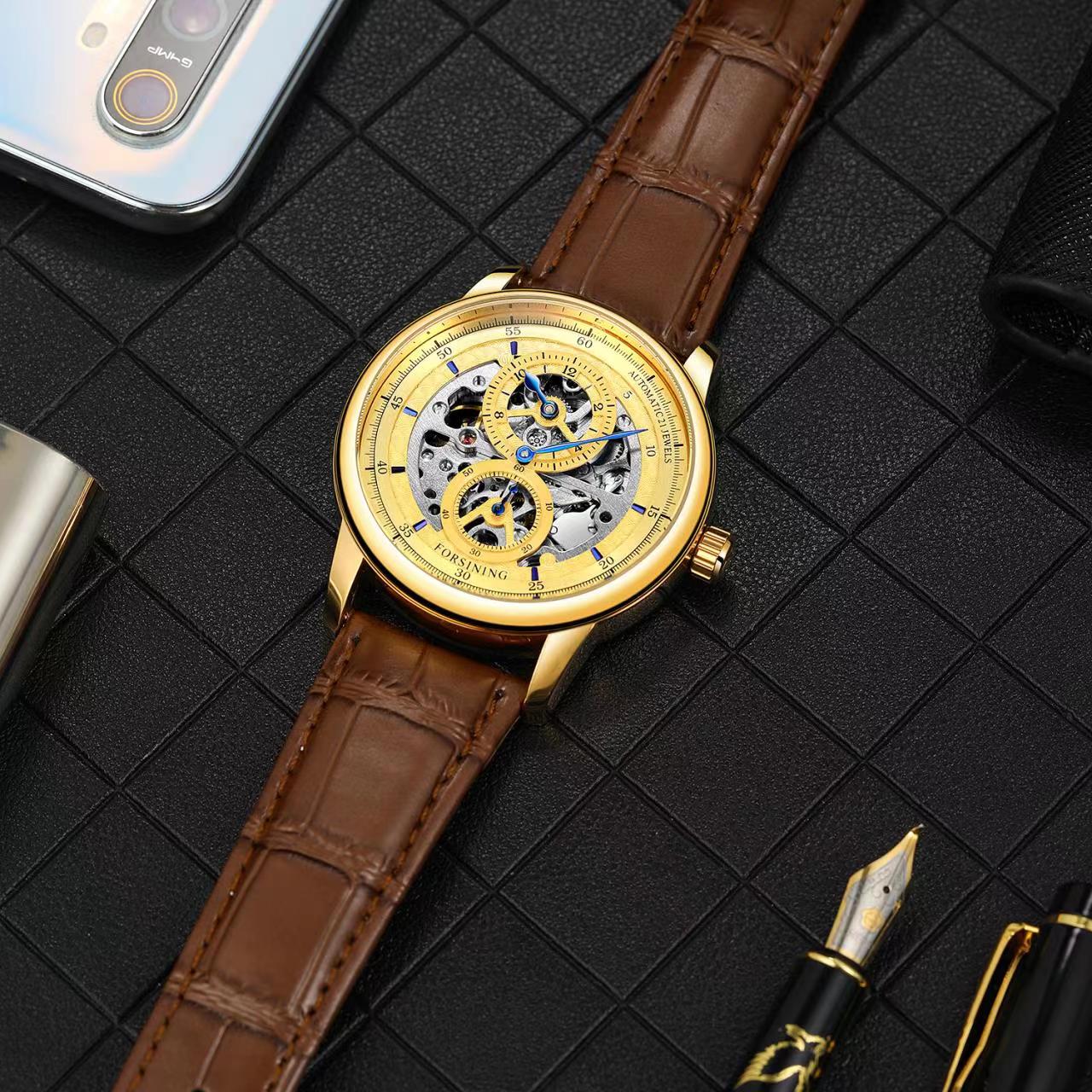 Forsining Skeleton Automatic Mechanical Wrist Watch | Self-Wind Regulator Watch Waterproof Watch for Men
