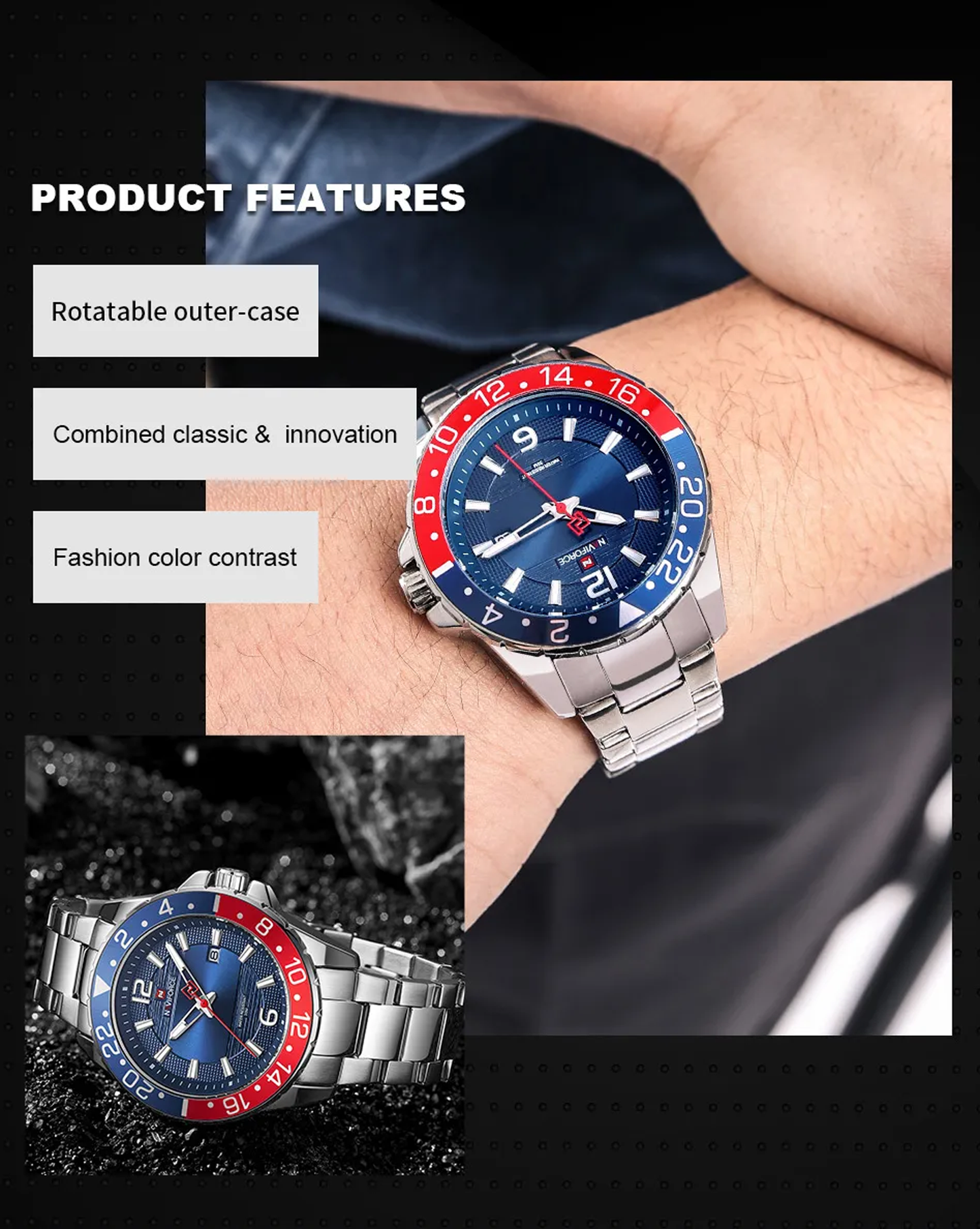 NAVIFORCE NF 9192 stylish wristwatch combining casual and business