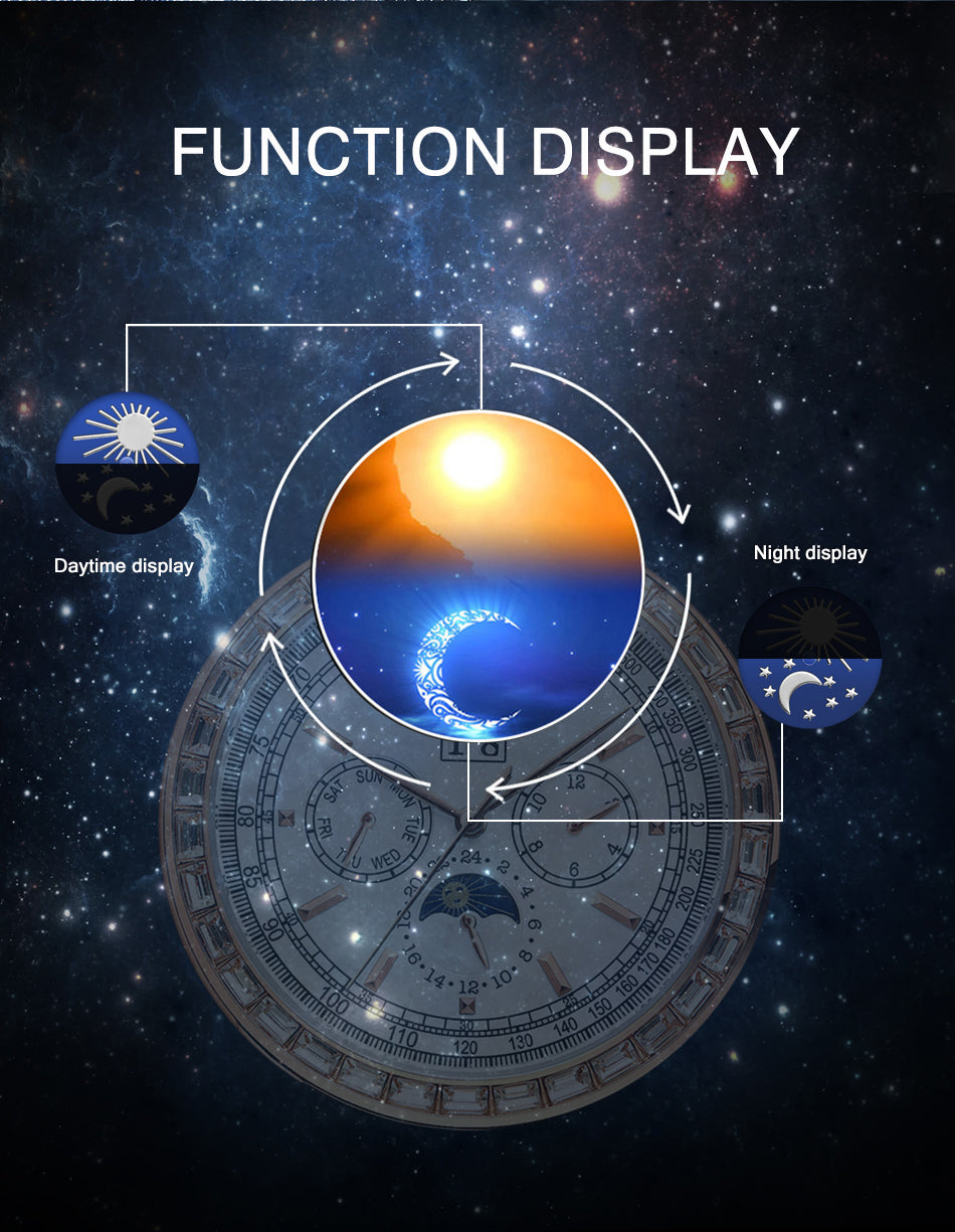 Forsining FSG 6920 Automatic Self-Wind Watch Moon Phase dial with Zircon Bezel & Leather Band