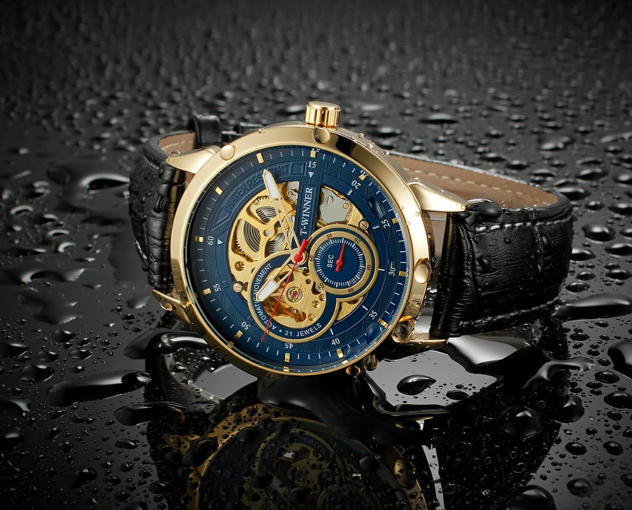 Forsining T - Winner WRG 8185 Blue Skeleton Automatic Mechanical Wrist Watch for Men