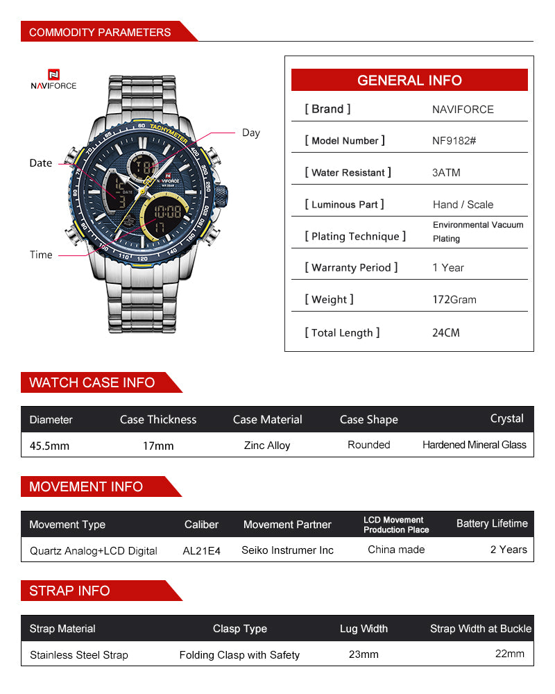 Naviforce NF 9182 Digital Analog Men's Watch - Modern Design & Timeless Precision