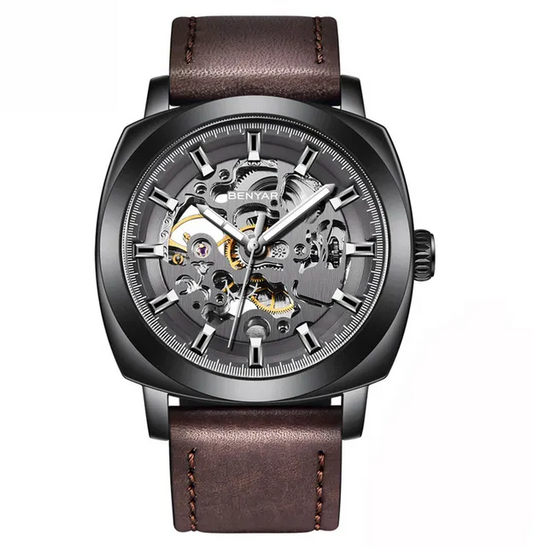 Benyar 5121 Skeleton Automatic Mechanical Watch | Genuine Leather Strap