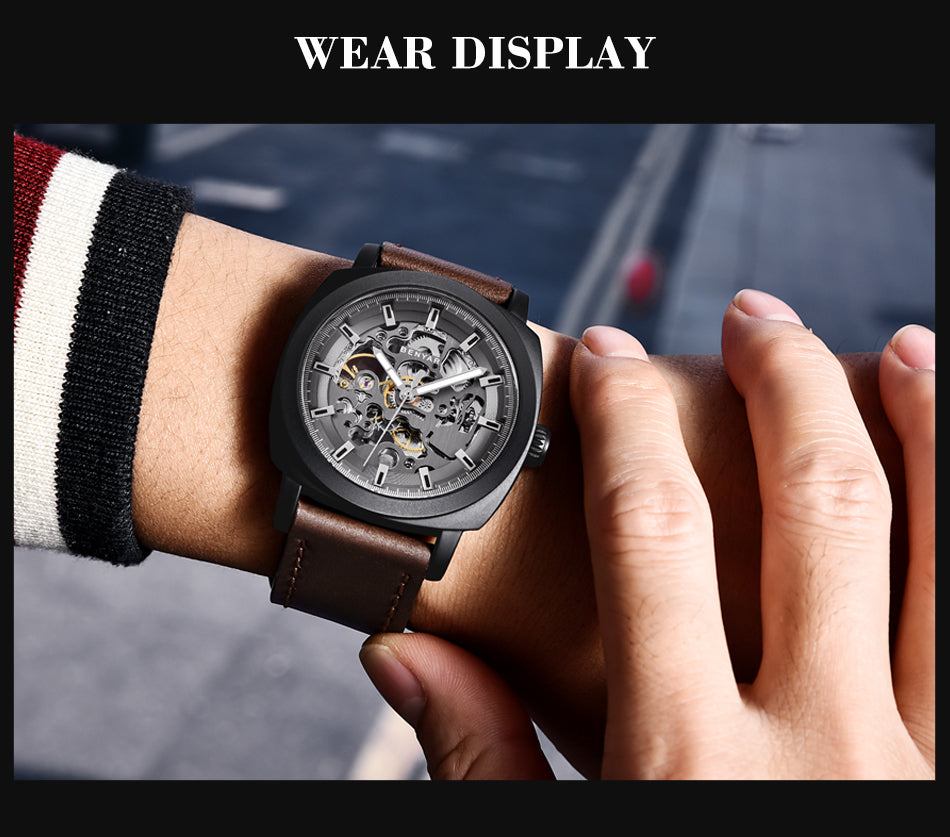 Benyar 5121 Skeleton Automatic Mechanical Watch | Genuine Leather Strap
