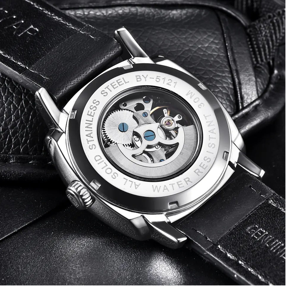 Benyar 5121 Skeleton Automatic Mechanical Watch | Genuine Leather Strap