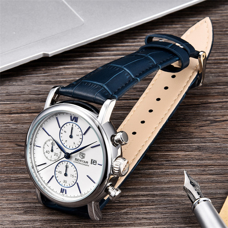 Benyar 5196M Men's Chronograph Watch - Luxury Quartz Wristwatch with Stainless Steel Band, Water Resistant, Analog Display, Casual Business Style