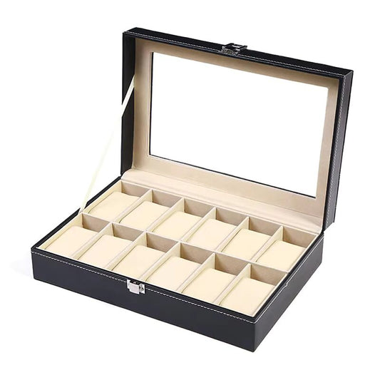 12-Slot Watch Box with Open Window Display – Elegant & Secure Storage for Your Timepieces  Stylish & Elegant Design