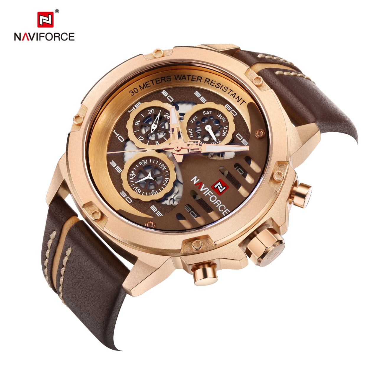 NAVIFORCE NF 9110 Sport Military Waterproof Watch for Men - Analog Quartz with Leather Band