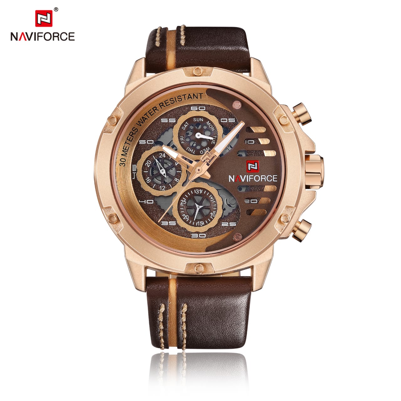 NAVIFORCE NF 9110 Sport Military Waterproof Watch for Men - Analog Quartz with Leather Band