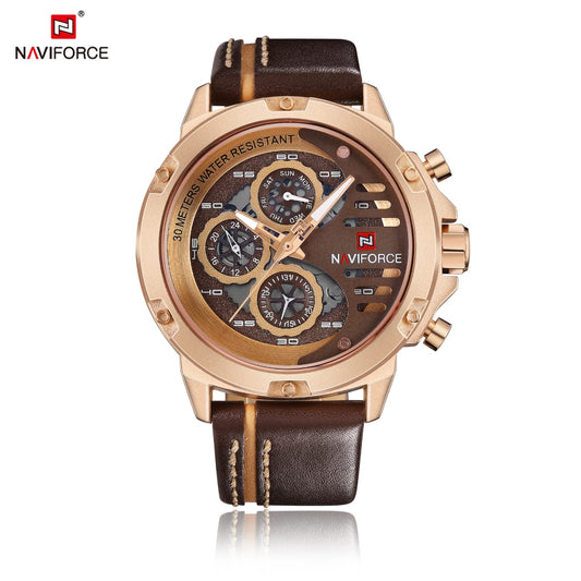 NAVIFORCE NF 9110 Sport Military Waterproof Watch for Men - Analog Quartz with Leather Band