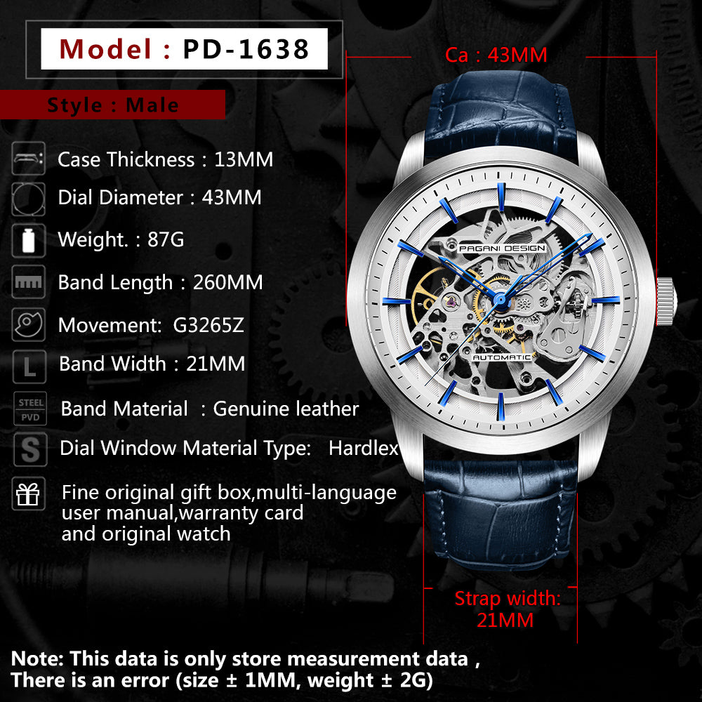 Pagani Design PD 1638 Automatic Skeleton Watch – Timeless Elegance for Watch Enthusiasts