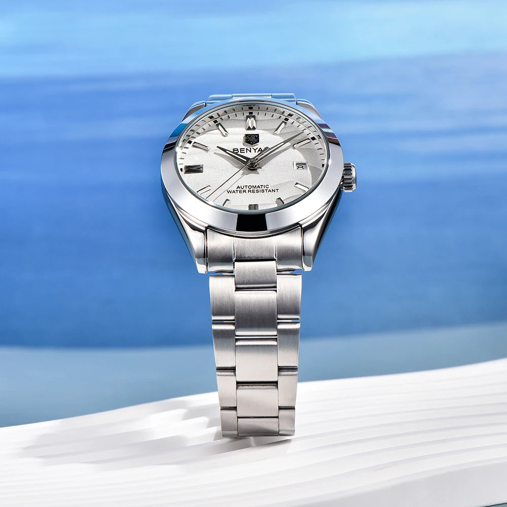 Domed crystal dial of BY-5208M showing sand wave pattern