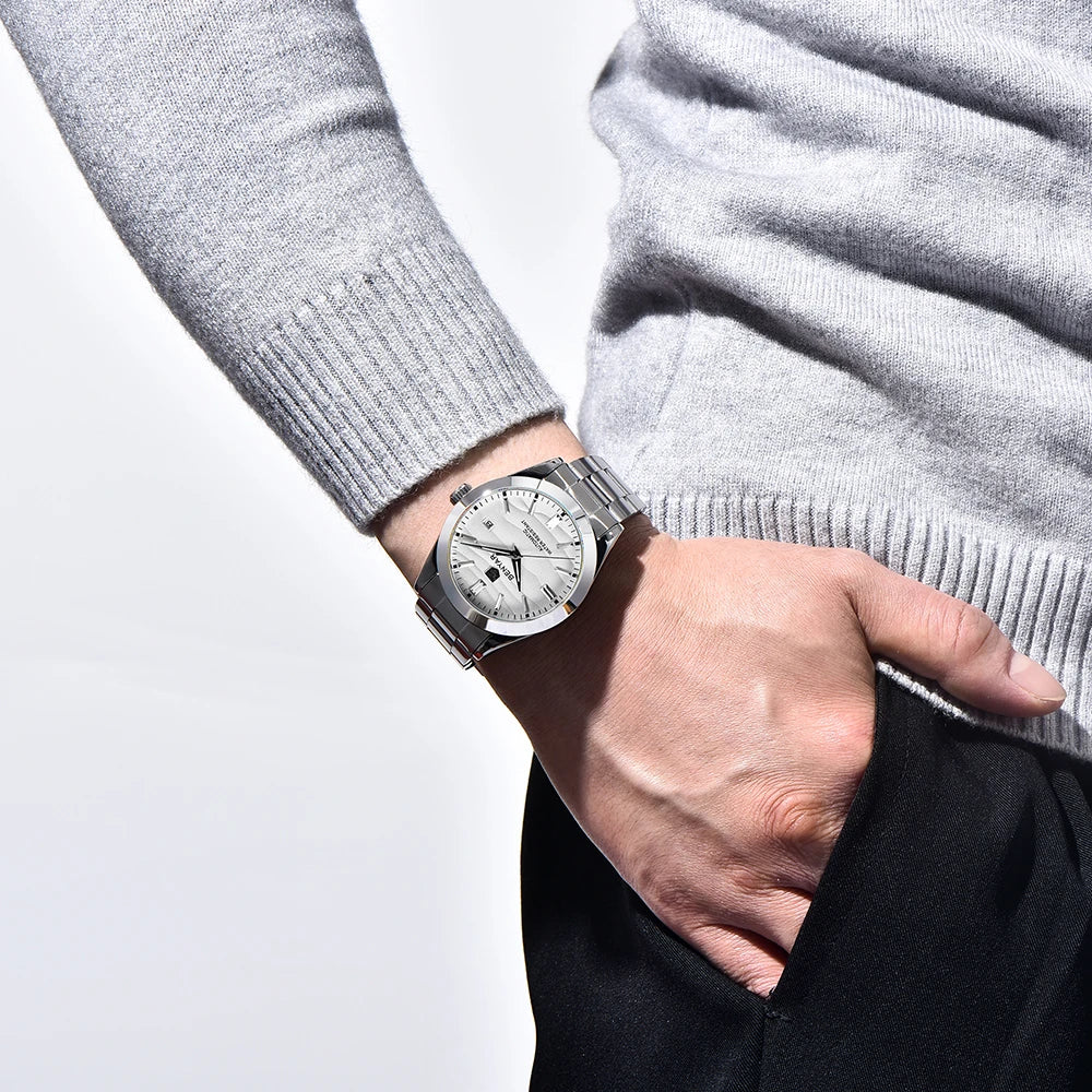white sand dial Benyar BY 5208M watch on wrist for men