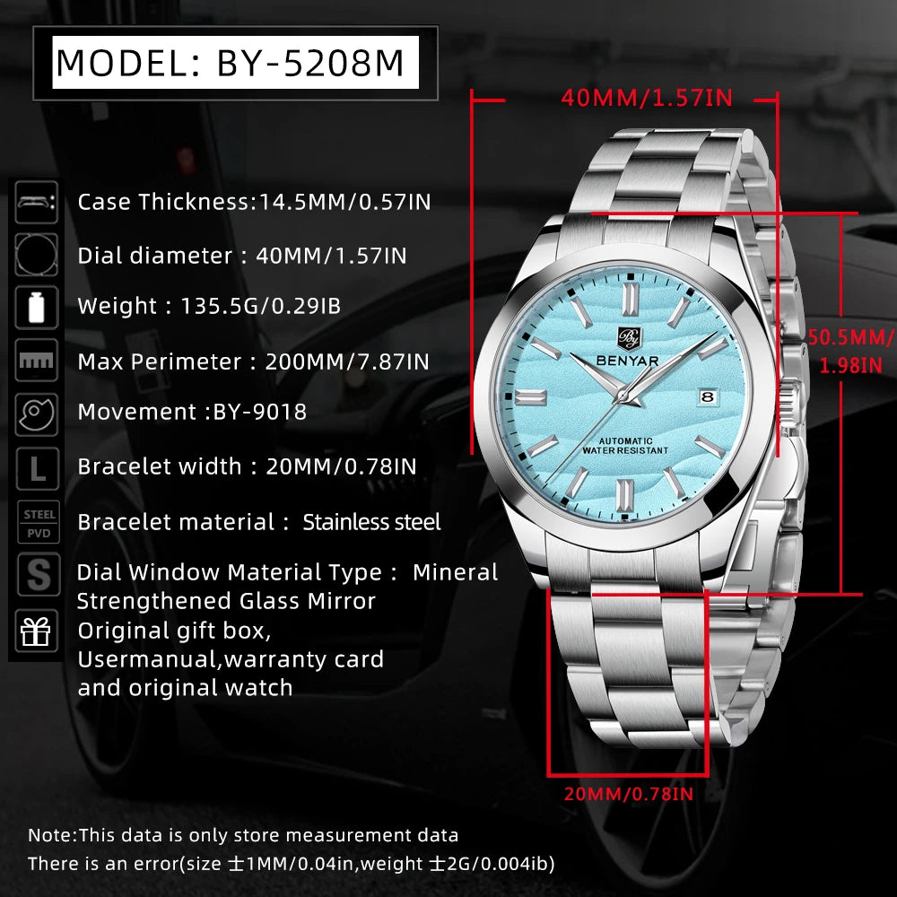 Benyar BY-5208M automatic watch sand texture dial parameter