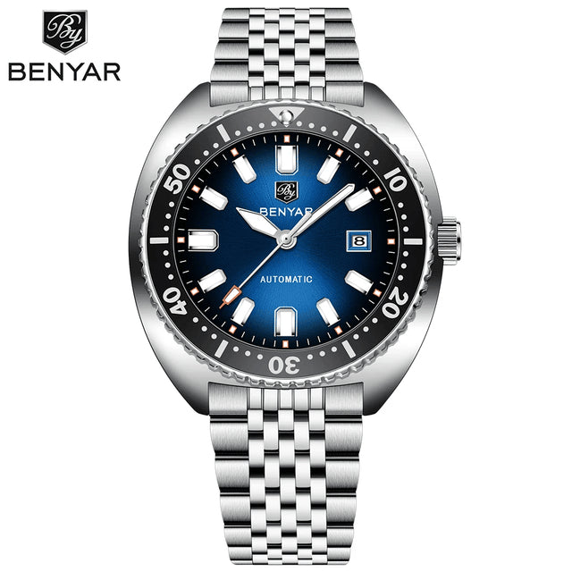 BENYAR BY5211 Automatic Dive Watch for Men – Heritage Turtle Style, 40mm Tonneau Case, BY9018 Movement, 5 ATM Water Resistant