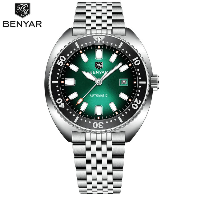 BENYAR BY5211 Automatic Dive Watch for Men – Heritage Turtle Style, 40mm Tonneau Case, BY9018 Movement, 5 ATM Water Resistant