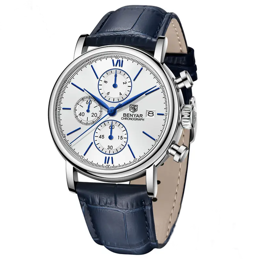 Benyar 5196M Men's Chronograph Watch - Luxury Quartz Wristwatch with Stainless Steel Band, Water Resistant, Analog Display, Casual Business Style