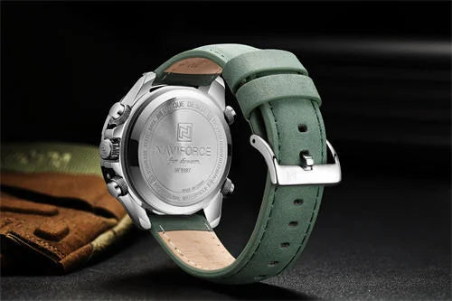 NAVIFORCE 9197L Men's Military Watch – Analog Digital Display, Waterproof, Leather Strap, Alarm & Calendar