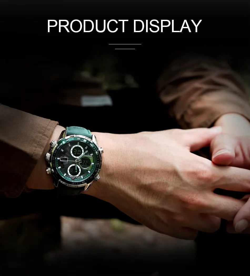 NAVIFORCE 9197L Men's Military Watch – Analog Digital Display, Waterproof, Leather Strap, Alarm & Calendar