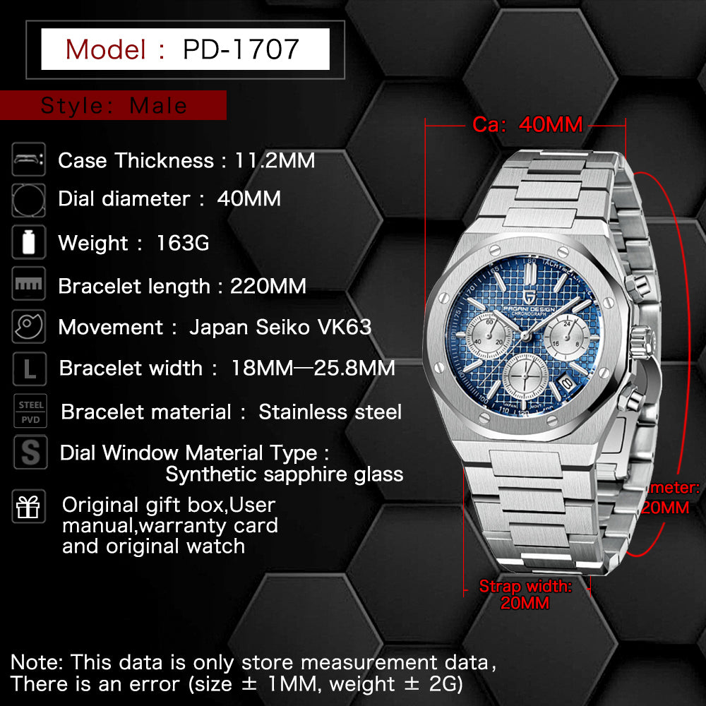 Pagani Design PD-1707 Chronograph Watch 200M Water Resistance, AP Homage