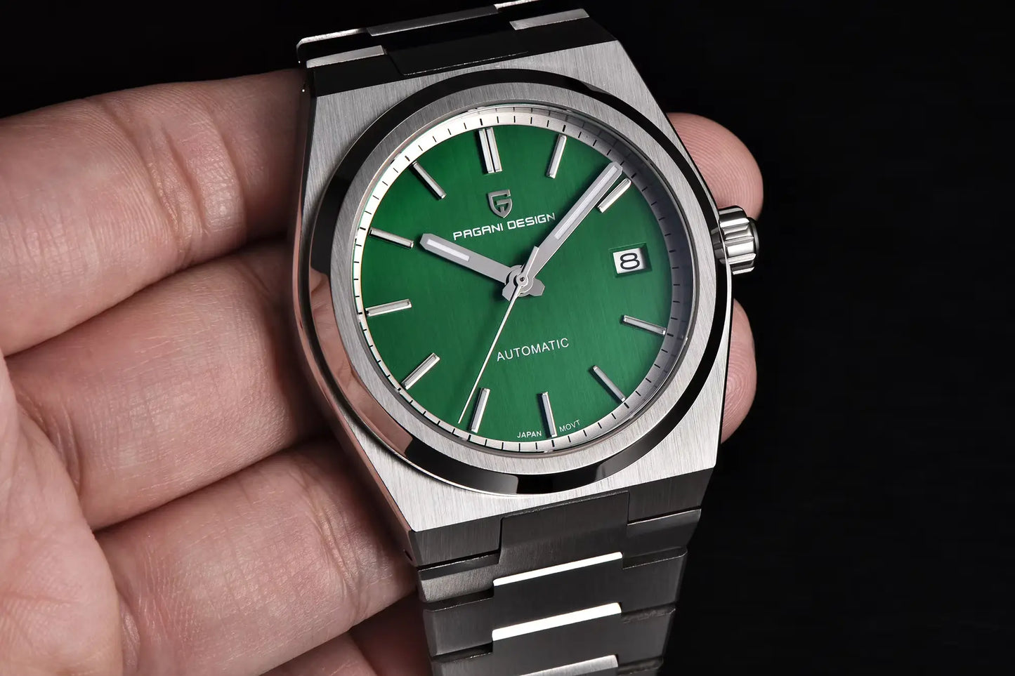 Pagani PD1753 green dial office wear watch on wrist