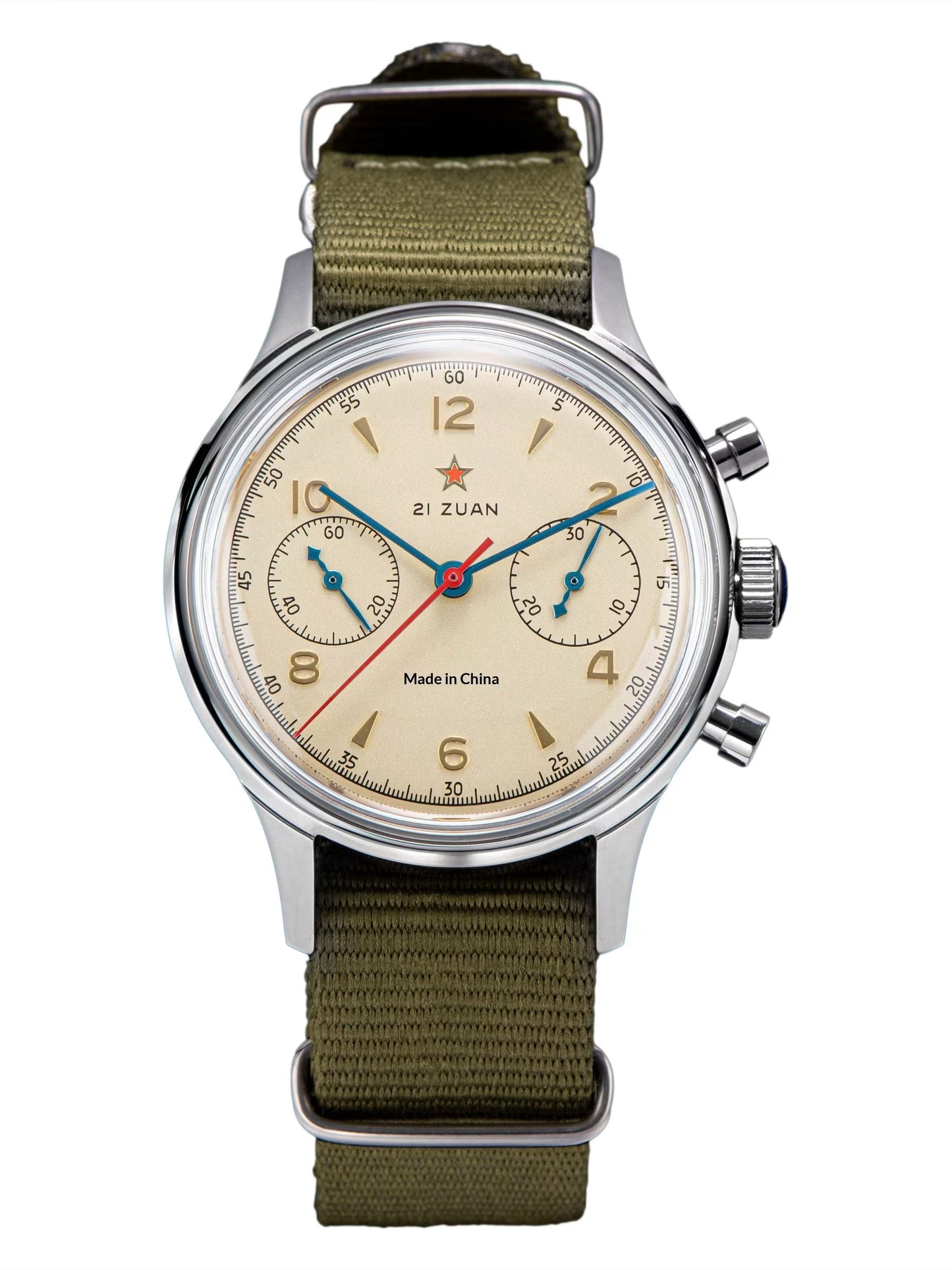 Seagull 1963 mechanical chronograph watch with cream vintage pilot dial
