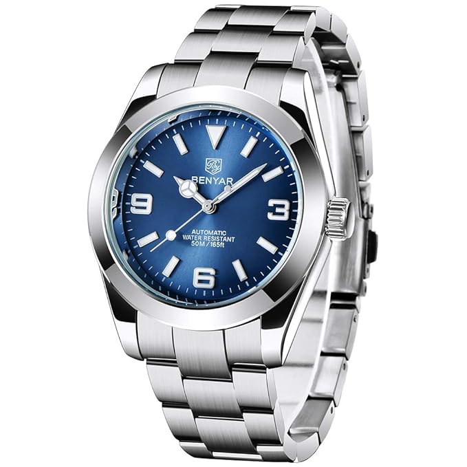 Benyar BY 5177 Classic Men's Watch with Blue Sunburst Dial and Oversize Arabic Numerals