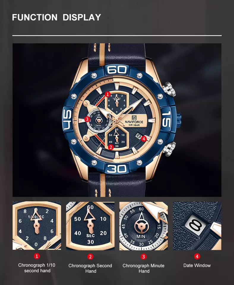 NAVIFORCE NF 8018 Luxury Men's Sport Watch – Military Style Chronograph Wristwatch
