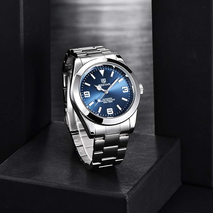 Benyar BY 5177 Classic Men's Watch with Blue Sunburst Dial and Oversize Arabic Numerals