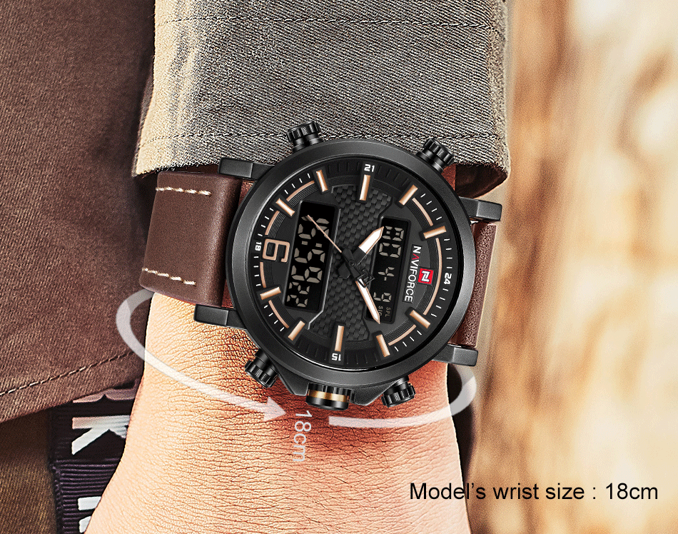 NAVIFORCE 9135  Men’s Sports Watch - Luxury Leather Band, Waterproof LED Analog watch
