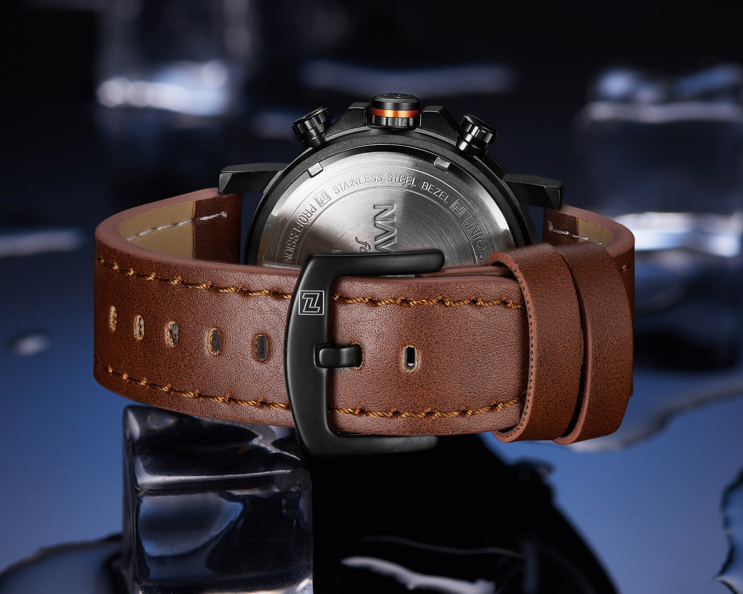 NAVIFORCE 9135  Men’s Sports Watch - Luxury Leather Band, Waterproof LED Analog watch