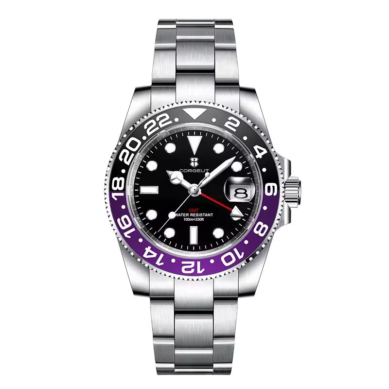 40mm GMT Diver Homage Watch – Swiss RONDA 515 GMT Quartz | Sapphire Crystal | 100M Water Resistant