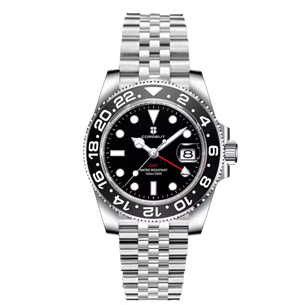 40mm GMT Diver Homage Watch – Swiss RONDA 515 GMT Quartz | Sapphire Crystal | 100M Water Resistant