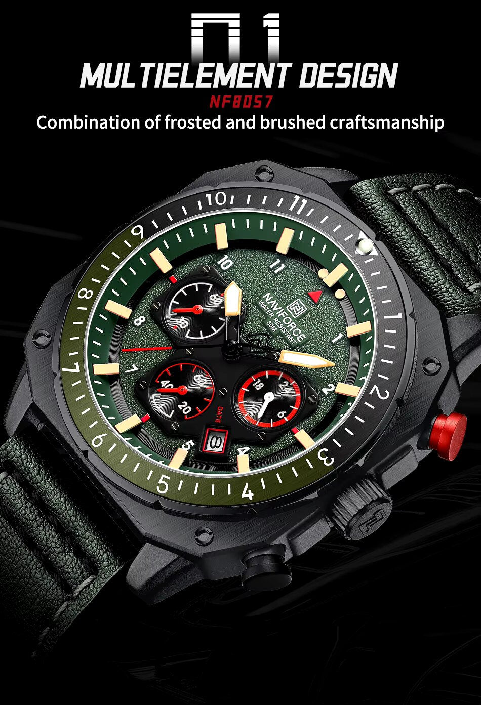 Naviforce NF8057 – Vintage Military Style Quartz Chronograph Watch for Men