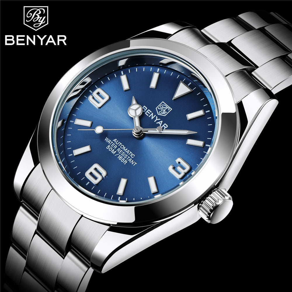Benyar BY 5177 Classic Men's Watch with Blue Sunburst Dial and Oversize Arabic Numerals