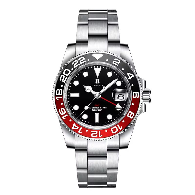 40mm GMT Diver Homage Watch – Swiss RONDA 515 GMT Quartz | Sapphire Crystal | 100M Water Resistant