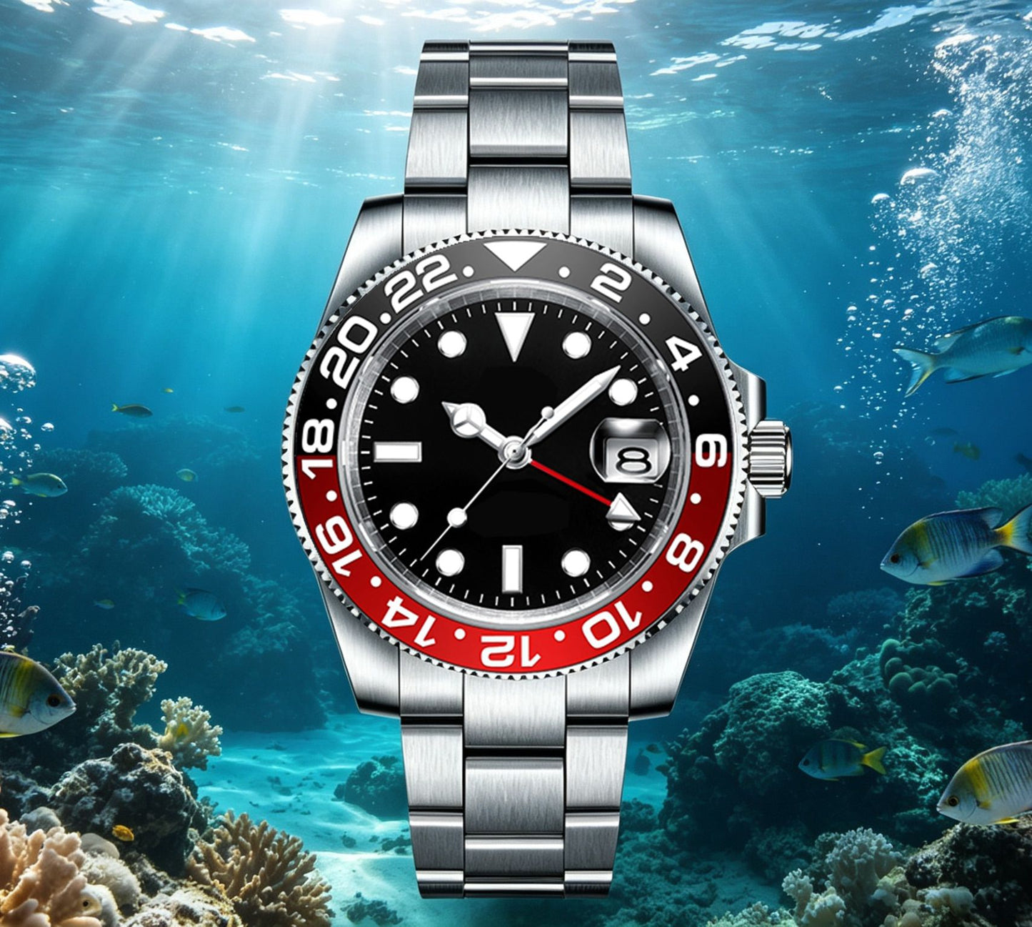 40mm GMT Diver Homage Watch – Swiss RONDA 515 GMT Quartz | Sapphire Crystal | 100M Water Resistant