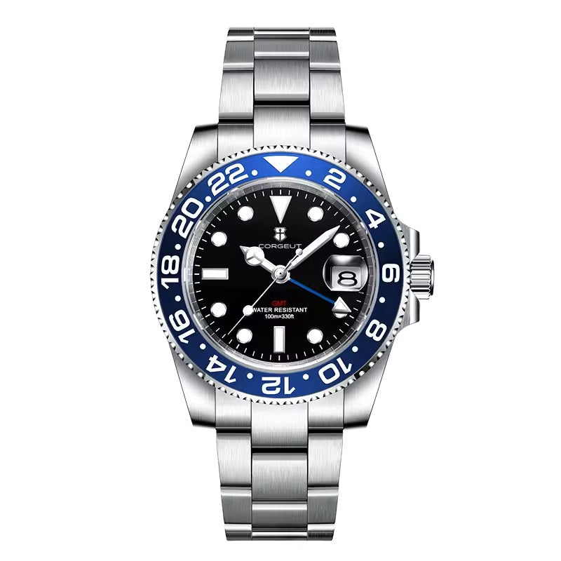 40mm GMT Diver Homage Watch – Swiss RONDA 515 GMT Quartz | Sapphire Crystal | 100M Water Resistant