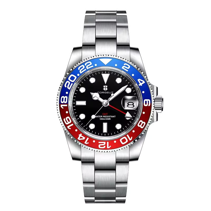 40mm GMT Diver Homage Watch – Swiss RONDA 515 GMT Quartz | Sapphire Crystal | 100M Water Resistant
