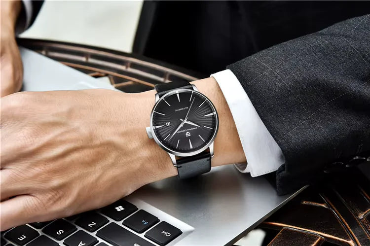 Pagani design PD 2770 wearing a black wristwatch 