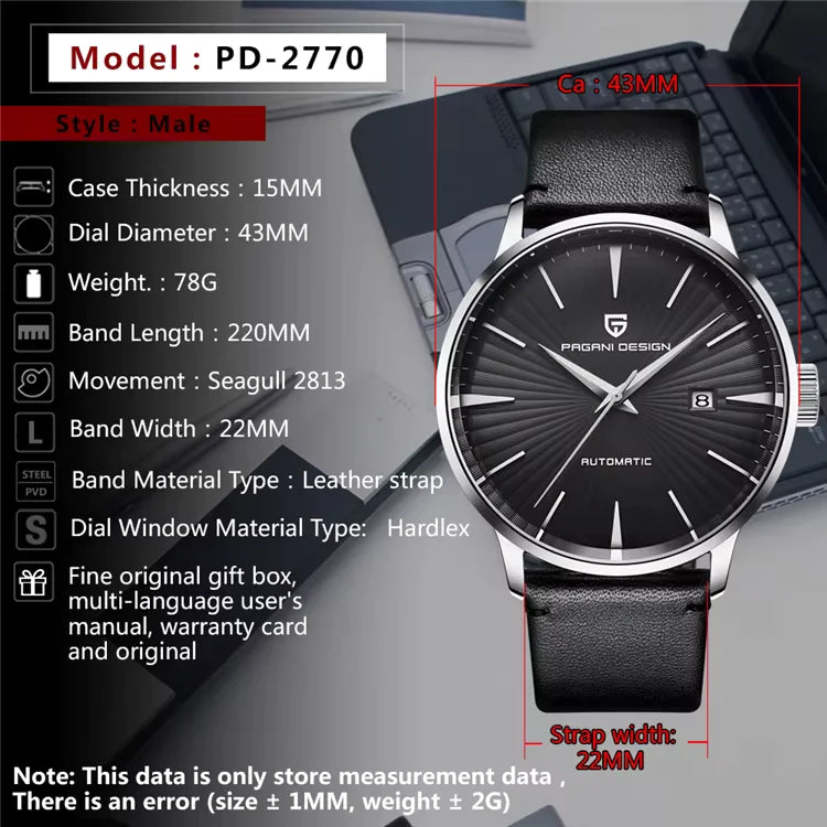 PAGANI DESIGN PD 2770 watch with detailed specifications
