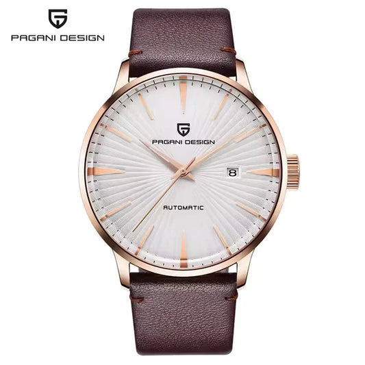 Pagani Design PD-2770 automatic watch for men  white dial with purpel leather strap