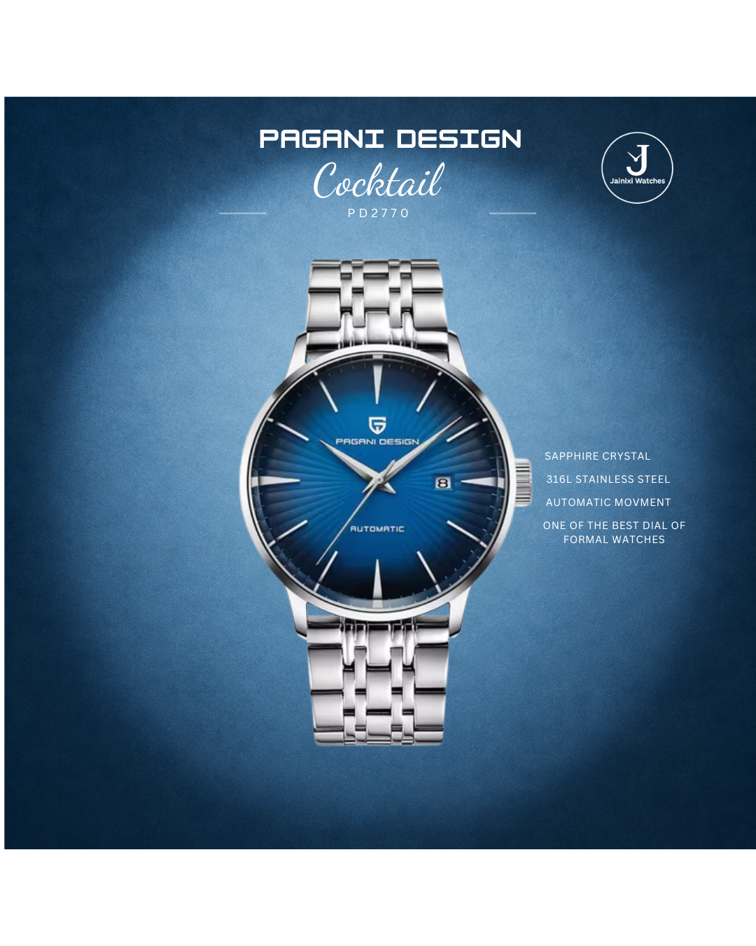 Pagani Design PD-2770 Automatic Watch for Men | 100M Waterproof | Stainless Steel Case | Leather Strap | Mechanical Date Display Watch