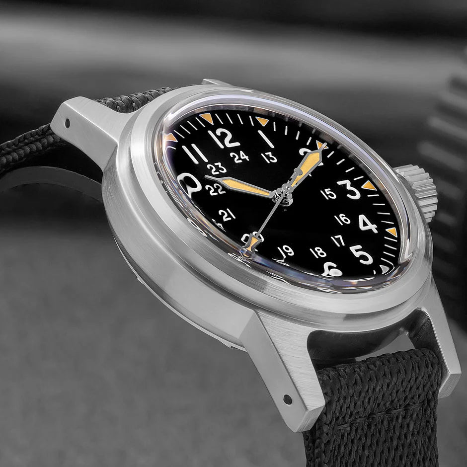 Side profile of Addiesdive AD2076 showing double domed crystal and vintage curve