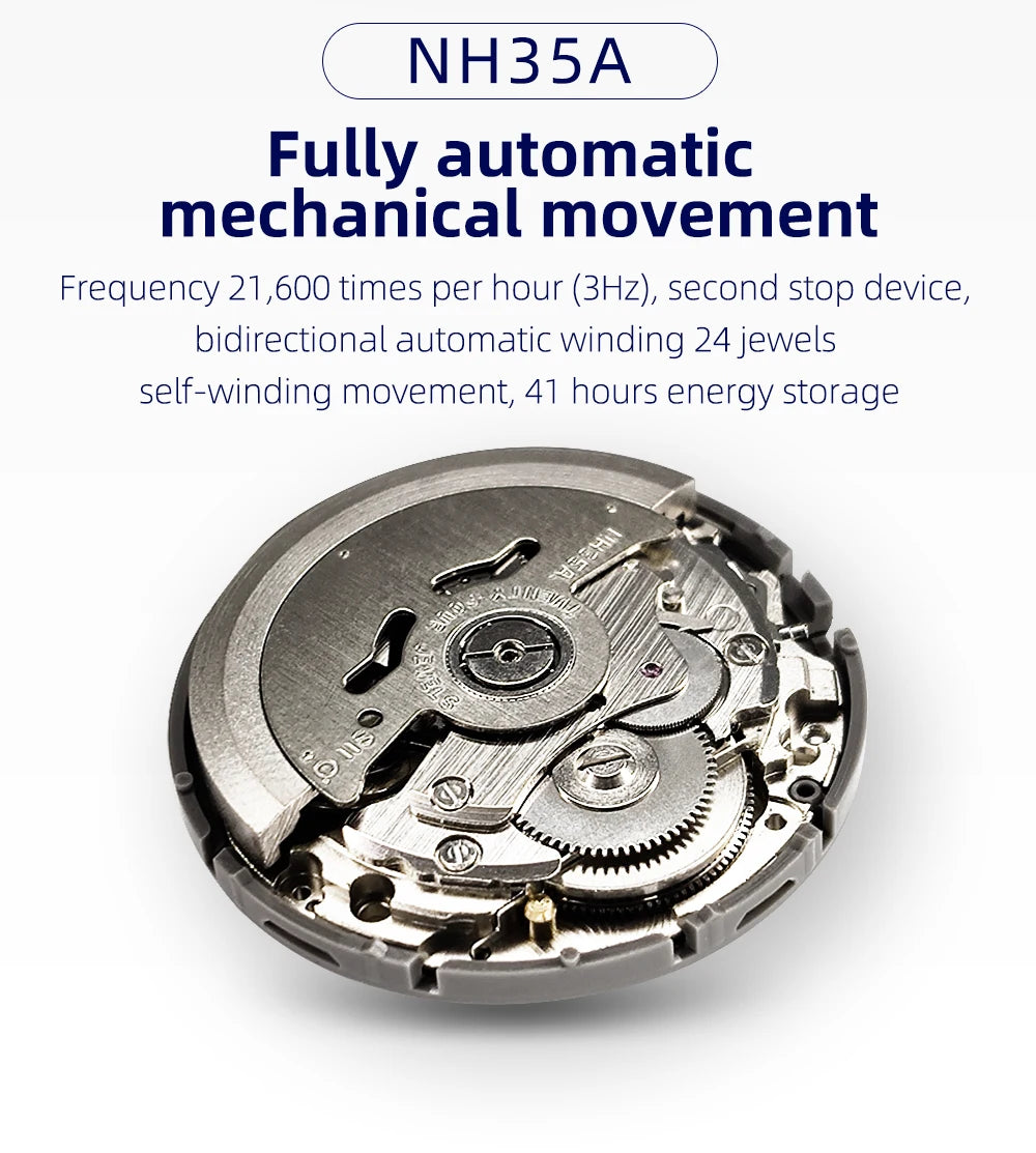 Seiko NH35 movement inside Addiesdive AD2118 wristwatch