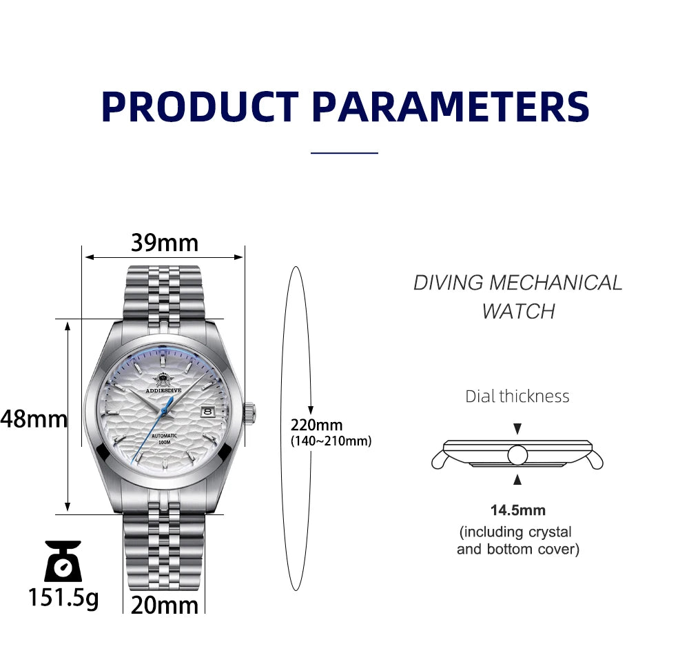 Addiesdive AD2118 automatic watch parameter